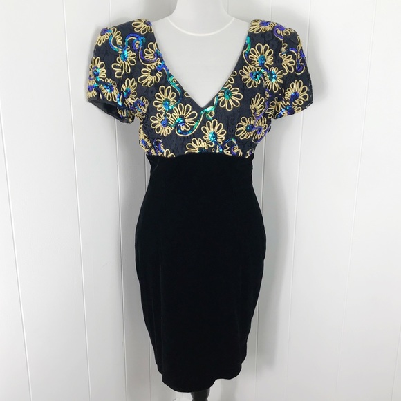 Vintage Dresses & Skirts - VINTAGE DAVE & JOHNNY 1980s Velvet Black Dress